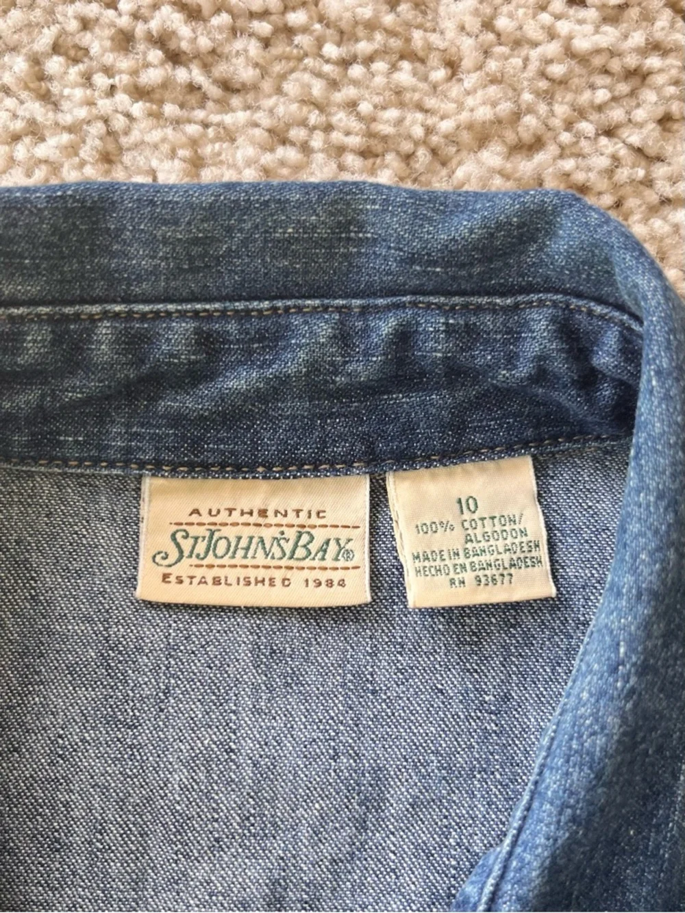VTG St Johns Bay Denim Dress 10 Midi Button Up Modest‎ Coastal Western 90s Y2K